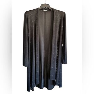 Investments Long Black Mesh Cardigan with Rhinestones